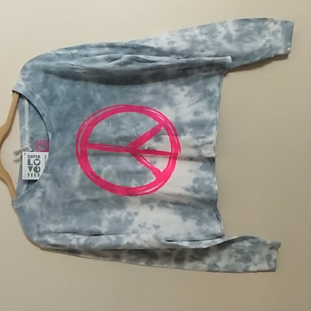 Superlovetees Light Blue and White Tye Die with Pink Peach Sign SZ XL